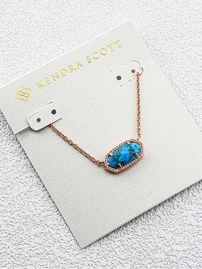 Kendra Scott Turquoise Stone Rose Gold Chain Necklace